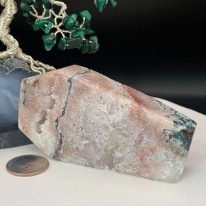 Natural Pink Amethyst & Green Jasper Coffin 4" Crystal Carving Heart Chakra B